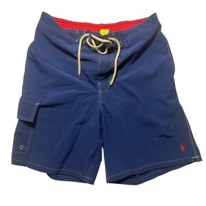 Polo Ralph Lauren Men Navy Blue Cargo Swim Trunks Board Shorts Size L Pouch